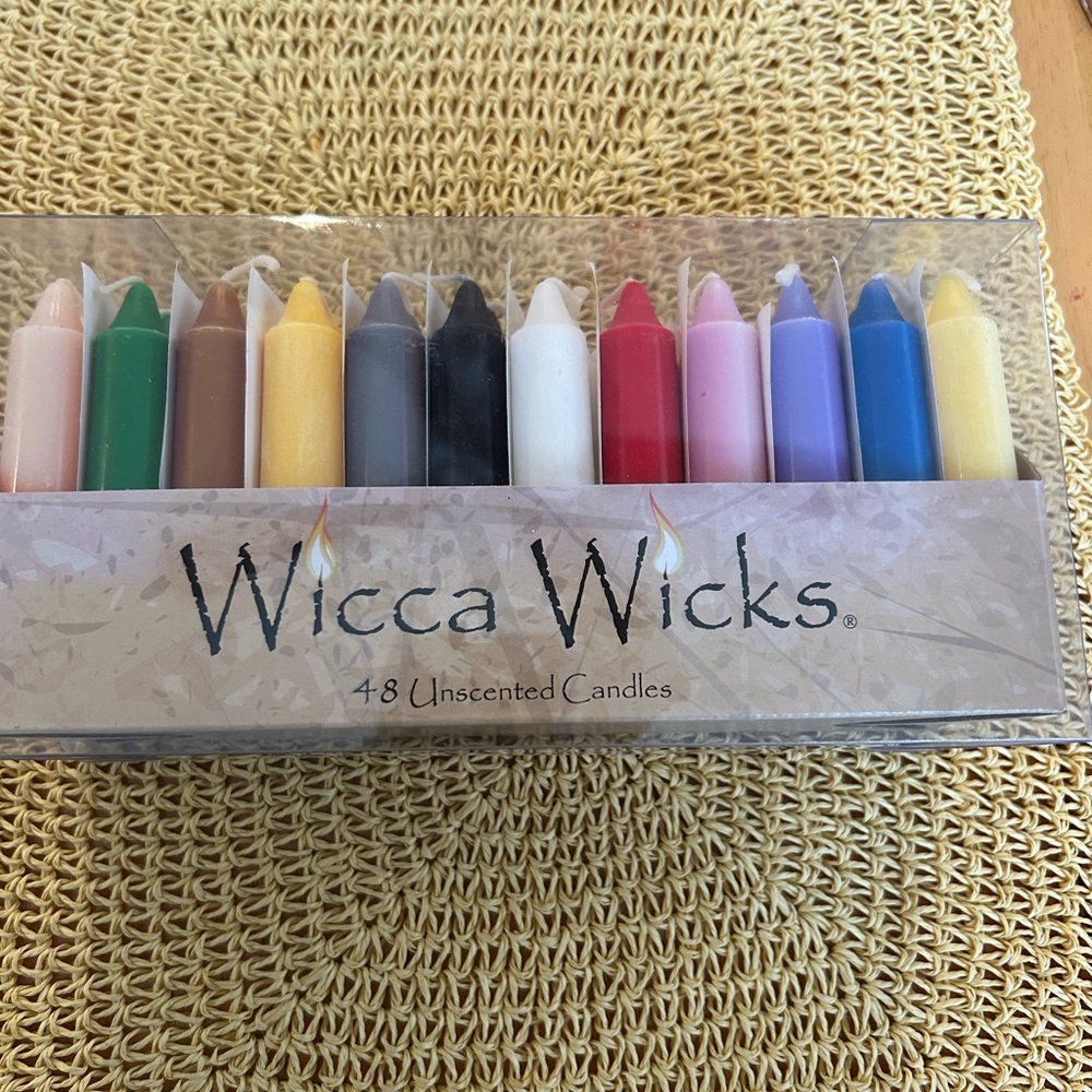Wicca Wicks Box of 48 Candles. 12 Colors. 4 of Each Color. Brand New.